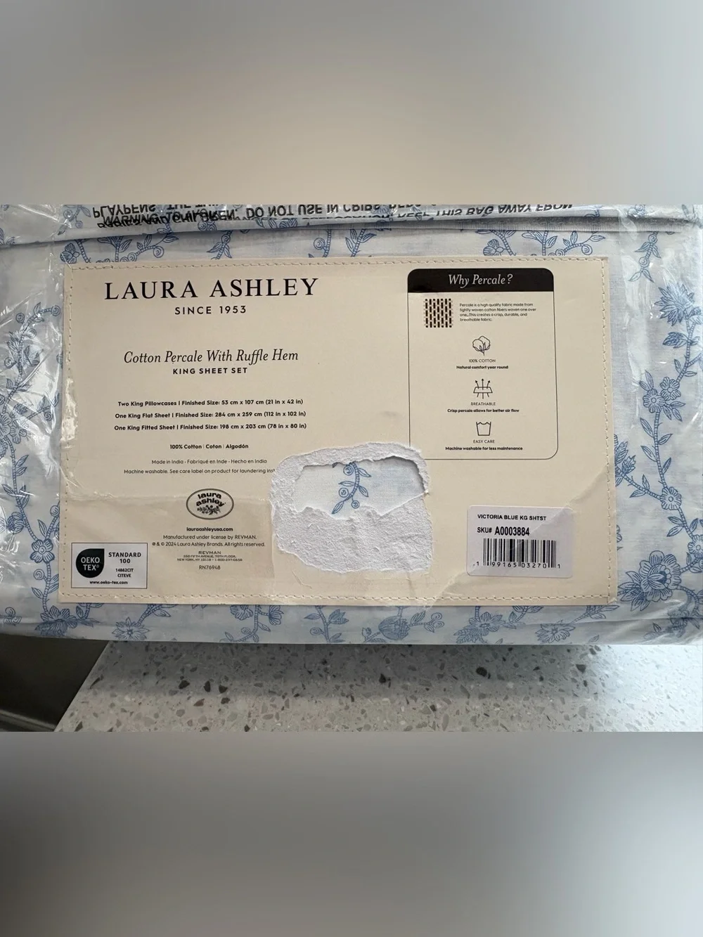 NEW Laura Ashley Blue Floral Sheet Set with Ruffle Hem- King Size